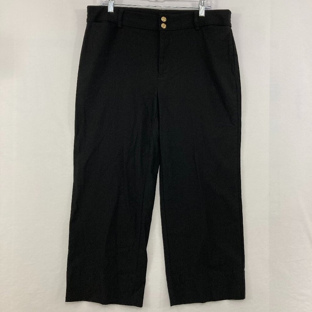 Chico's size 14 Black Stretch Knit High Rise Straight Leg Crop Pants Office